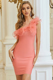 Sweet One Shoulder Ruffles Pink Sheath Homecoming Dresses