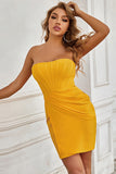 Yellow Sweetheart Pleats Bandage Homecoming Dresses