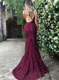 Sexy Mermaid V-Neck Lace Long Prom Dress Evening Gowns