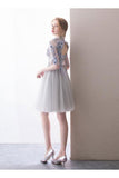 A Line Half Sleeve Lace High Neck Tulle Homecoming Dresses PW819