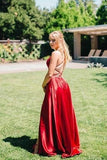 Unique A Line Red Spaghetti Straps Satin Prom Dress Long Cheap Evening Dress P1532