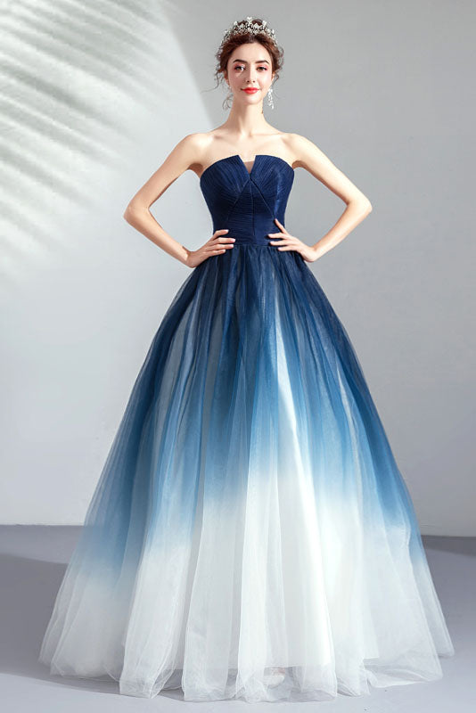 A line Blue Ombre Prom Dresses, Lace up Sweetheart Strapless Formal Dresses uk PW339