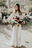 A line Ivory Long Sleeve Wedding Dresses Lace High Neck Wedding Gowns PW495