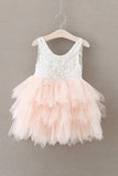 Adorable A Line Knee length Pink Tulle Little Flower Girl Dress with Lace Party Dress FG1005