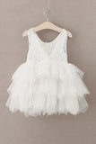 Adorable A Line Knee length Pink Tulle Little Flower Girl Dress with Lace Party Dress FG1005