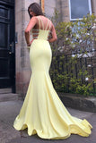 Elegant Mermaid Yellow V-Neck Spaghetti Straps Prom Dress P1547