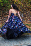 Charming A Line Strapless Sweetheart Embroidery Blue Formal Dress Dance Dress P1400