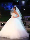 Ball Gown Bowknot Sweetheart Tulle Wedding Dresses Strapless Ivory Wedding Gowns W1098