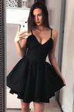 Black Mini Homecoming Dresses Spaghetti Straps A Line Above Knee Short Hoco Dress PW950