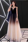 Chic Black Ombre Tulle Prom Dresses Unique V-Neck Sleeveless Party Dresses Dance Dresses P1045