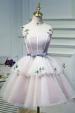 Cute Pink Spaghetti Straps Ball Gown Tulle Homecoming Dresses, Short Dance Dresses H1126