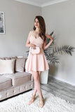 Cute Spaghetti Straps Sweetheart Pink Homecoming Dresses Satin Short Prom Dresses H1168