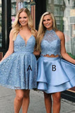 Cute V Neck Blue Short Prom Dresses, Above Knee Homecoming Dress, Cocktail Dresses H1062