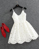 Cute White Spaghetti Straps Homecoming Dresses, Sweetheart Lace Short Prom Dresses H1058