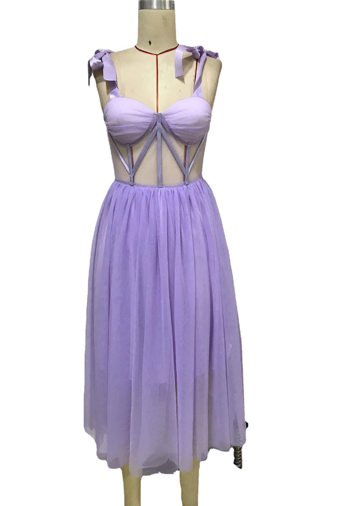 Spaghetti Straps V-Neck Purple Tulle Short Homecoming Dress Prom Dress