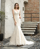 Mermaid V-Neck Sleeveless Appliques Tulle Wedding Dress WH45398