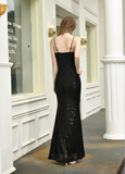 Sexy Mermaid V-Neck Spaghetti Straps Sequins Split Floor Length Prom Dress WH18392