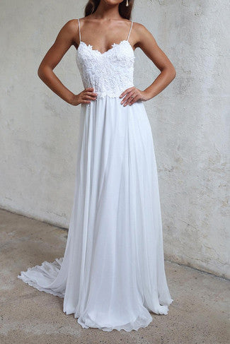 Backless Beach White Cheap Spaghtti Straps Bridal Wedding Dress PM67