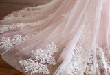 Elegant Pink Sweetheart Tulle Lace Appliques Lace up Prom Evening Dress PW648
