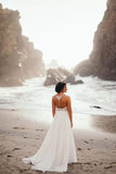 Elegant Spaghetti Straps V-Neck Chiffon Backless Beach Wedding Dresses Bridal Gowns W1101