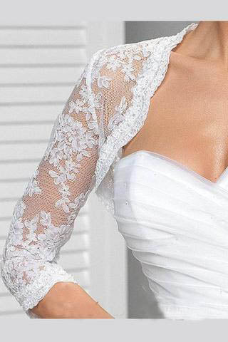 3/4 Sleeve Lace Wedding Cape White Lace Bridal Top, White Lace Wedding Jacket uk WW02