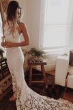 Simple Sleeveless Long Ivory Lace Halter Mermaid Sleeveless Wedding Dresses UK PH338