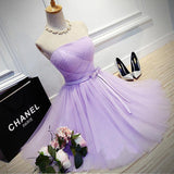 Elegant A-Line Strapless Purple Tulle Short Homecoming Dress with Bowknot PM96