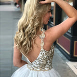 Sheath Spaghetti Straps White Detachable Train Prom Dress with Appliques Quinceanera Dress P1274