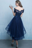 Off The Shoulder Lace Tulle Short Sleeve High Low Homecoming Dresses PH408