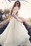 Glamorous V-Neck Backless Sweep Train Long Sleeves Lace Organza Wedding Dresses PM305