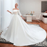 Ball Gown Long Sleeves Strapless Satin Cathedral Train Wedding Dresses WH39353