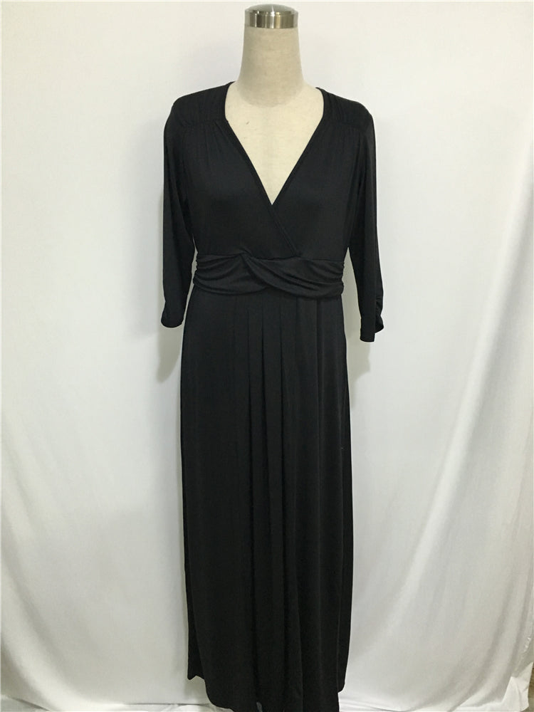 A Line Brown V-Neck 3/4 Sleeve Floor Length Prom Dresses Evening Dresses FP2152