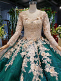 Ball Gown Long Sleeve Satin Beads Prom Dress Quinceanera Dress with Appliques P1282