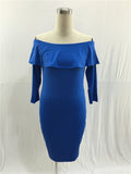 Charming Royal Blue Off the Shoulder Long Sleeve Prom Dresses Sheath Prom Gowns FP2515