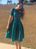 A Line Homecoming Dress Scoop Knee-length Hunter Green Lace Short Prom Dress uk PH928