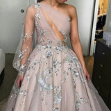 Long Sleeve One Shoulder Sparkly Prom Dress Long Evening Dress Long Prom Dress P1230