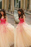 Cinderella Appliques Ball Gown Tulle Prom Dresses Wedding Dresses