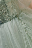 Light Green Off-the-shoulder Tulle Long Prom Dress LJ0566