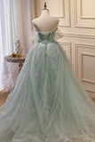 Light Green Off-the-shoulder Tulle Long Prom Dress LJ0566