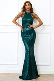 Halter Mermaid Sequins with Tassel Floor Length Prom Dress