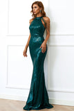 Halter Mermaid Sequins with Tassel Floor Length Prom Dress