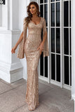 Mermaid V-Neck Long Sleeve Sequin Floor Length Prom Dress