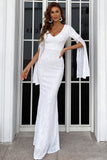 Mermaid V-Neck Long Sleeve Sequin Floor Length Prom Dress