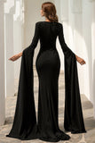 Mermaid Prom Dress Elegant Long Sleeve Sweep Train Evening Dress