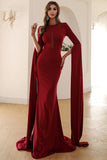 Mermaid Prom Dress Elegant Long Sleeve Sweep Train Evening Dress