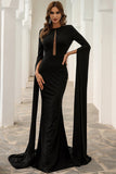 Mermaid Prom Dress Elegant Long Sleeve Sweep Train Evening Dress