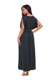 A Line V-Neck Black Loose Prom Dresses Casual Dresses FP2573
