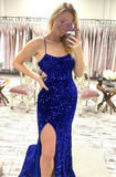 Mermaid Sequins Long Prom Gown with Slit N362