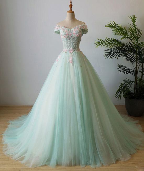 Stunning Off the Shoulder Ball Gown Quinceanera Dresses Tulle 3D Flowers Prom Dresses P1142