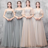 Elegant Off Shoulder Floor Length Tulle Prom Dress Lace up Bridesmaid Dress P1232